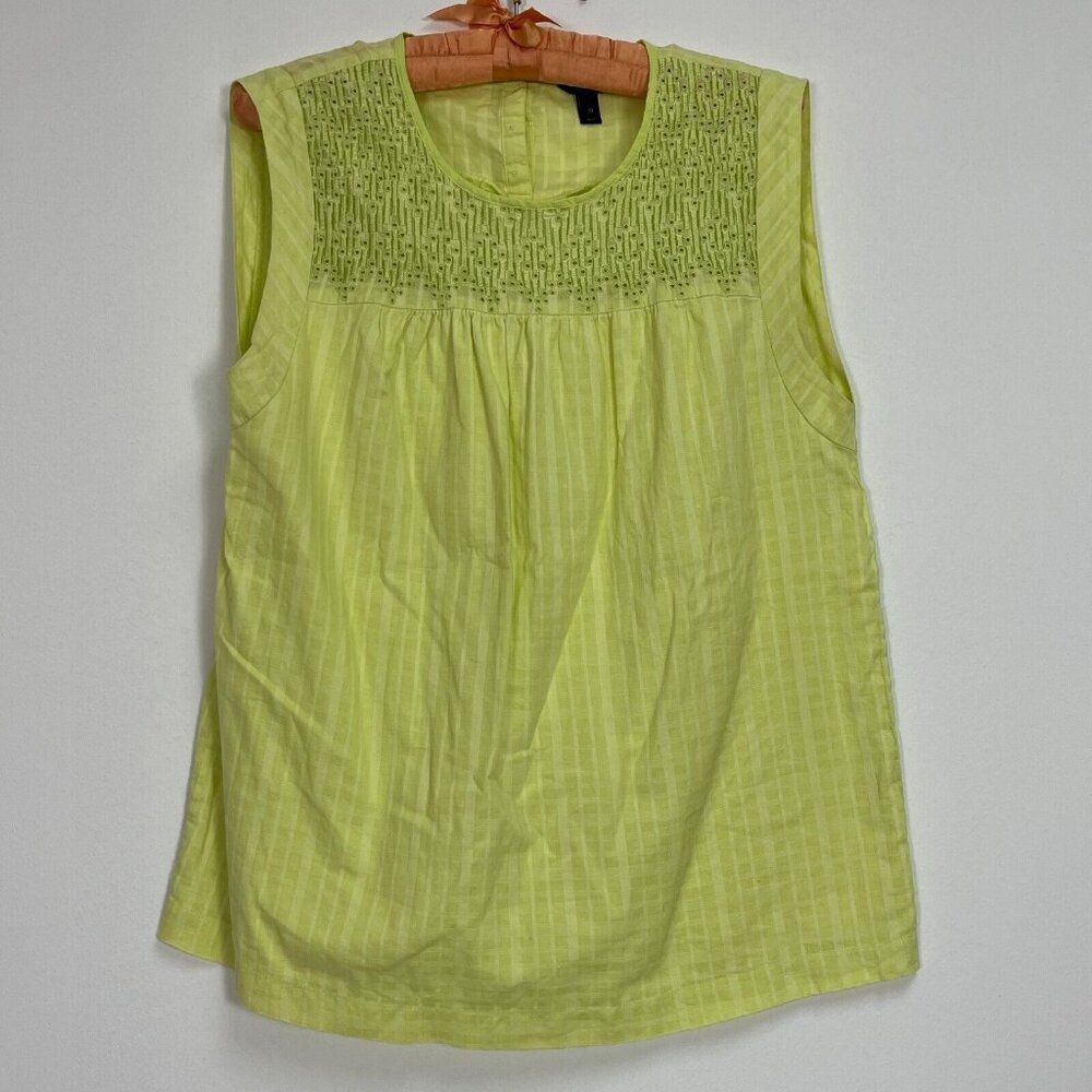 J. CREW Lime Green Eyelet Embroidered Sleeveless Top Blouse Size 10 Button Back